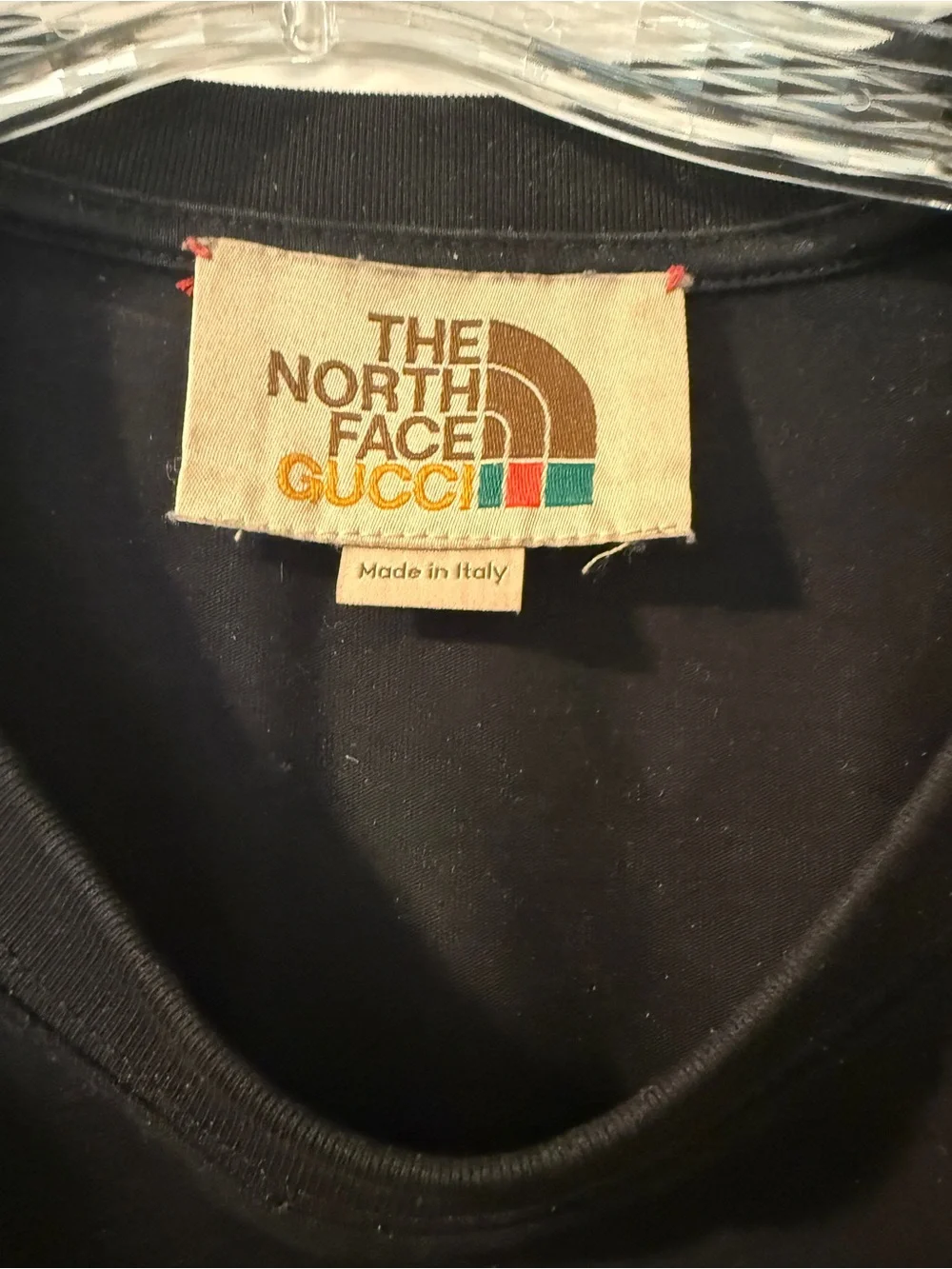 GucciNorth face collab  Black Short Sleeve Tee with Yellow Logo and Red-Green St